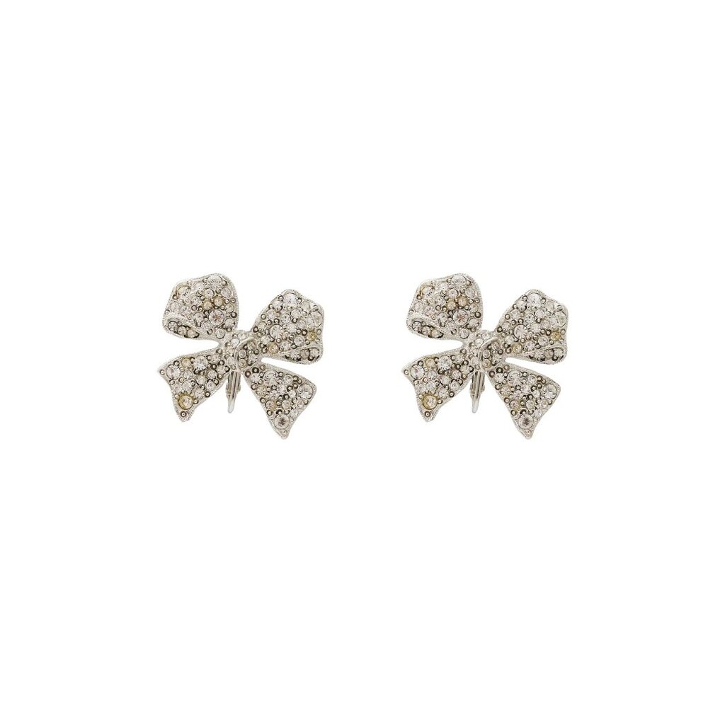Kenneth Jay Lane, Rhodium & Rhinestone Bow Clip Earring